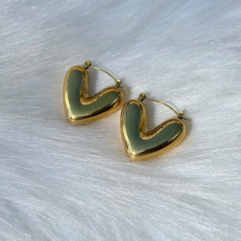Gold Heart Hoops Tarnish Free main image 1