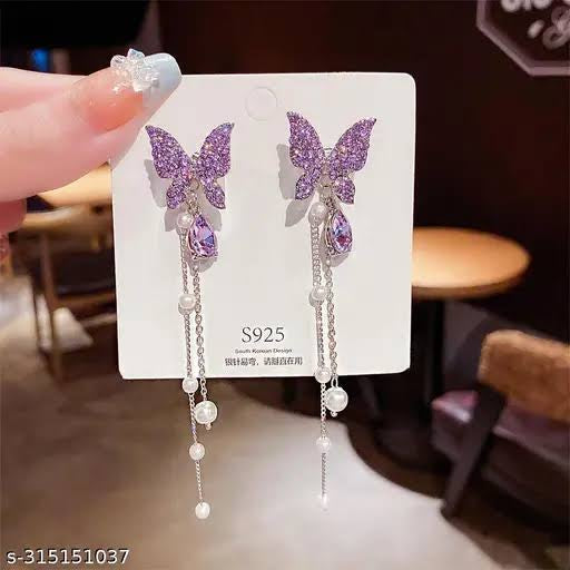 Purple butterfly earrings discount